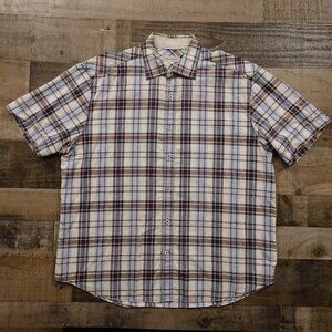 James Campbell Plaid Button Shirt Men’s XL Brown Tan Short Sleeve Casual